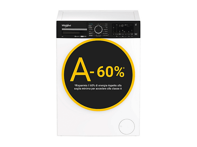WHIRLPOOL WPM 912W ADS IT LAVATRICE, Caricamento frontale, 9 kg, 26 programmi, Profondità 58 cm, Giri 1400 rpm, Bianco, livello rumorosità centrifuga 72 dB(A), Classe A