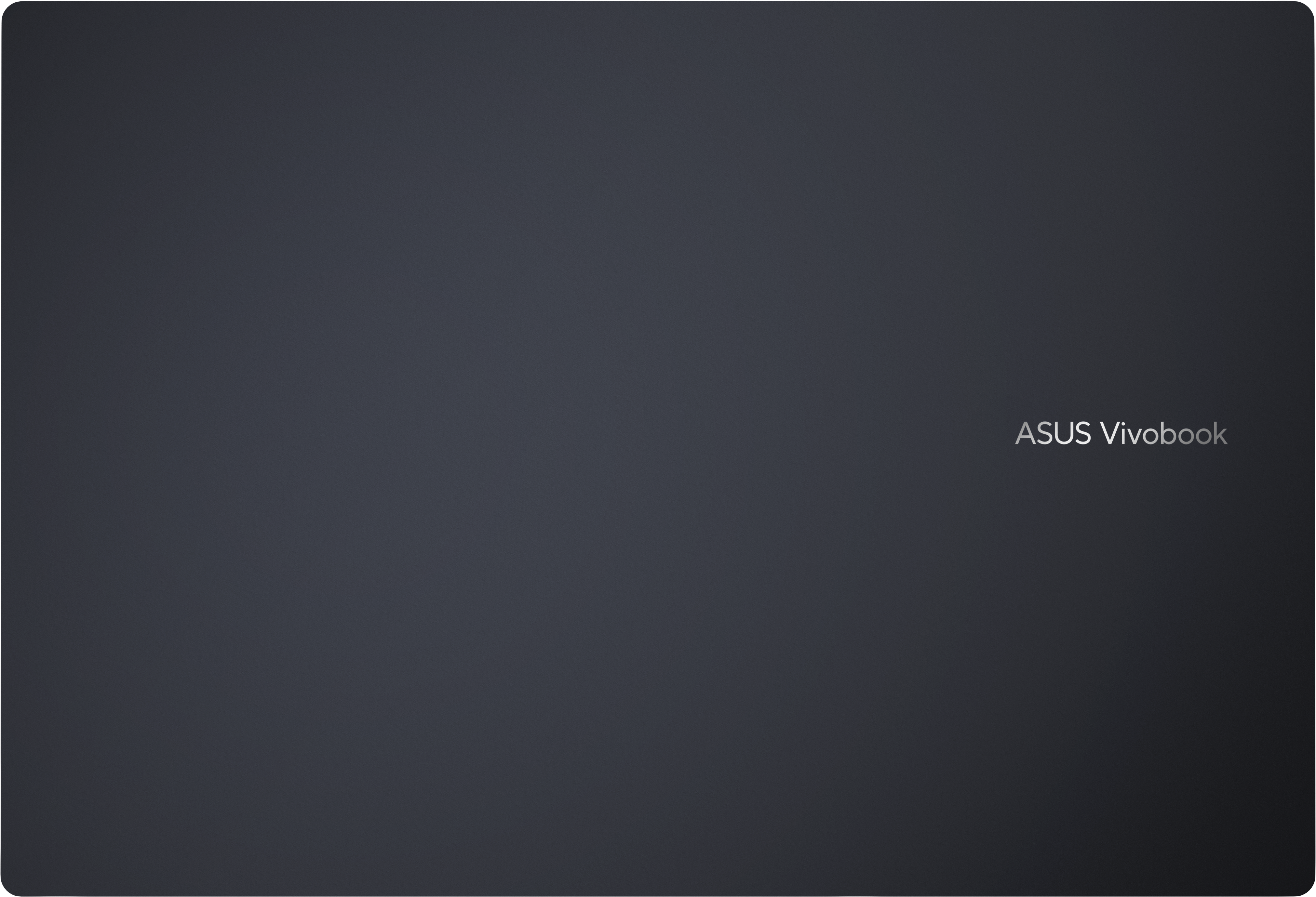 Coperchio per laptop Asus Vivobook grigio scuro con logo argento a destra.