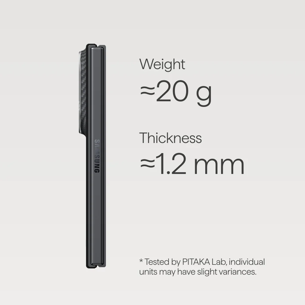 A termék profilja kb. 20g súlyt és kb. 1,2mm vastagságot mutat.