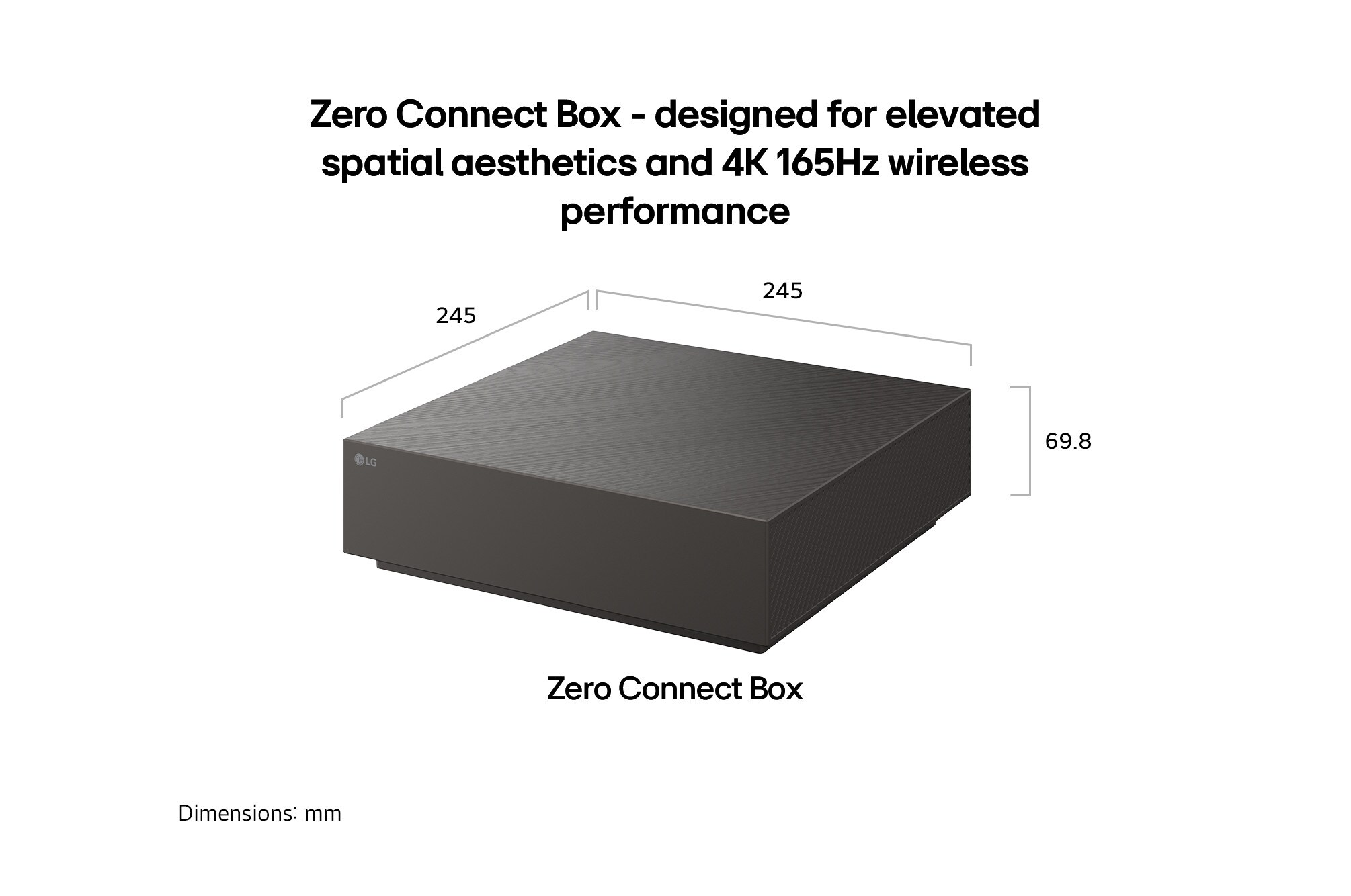 Diagramm der Zero Connect Box mit Maßen von 245x245x69.8 mm.