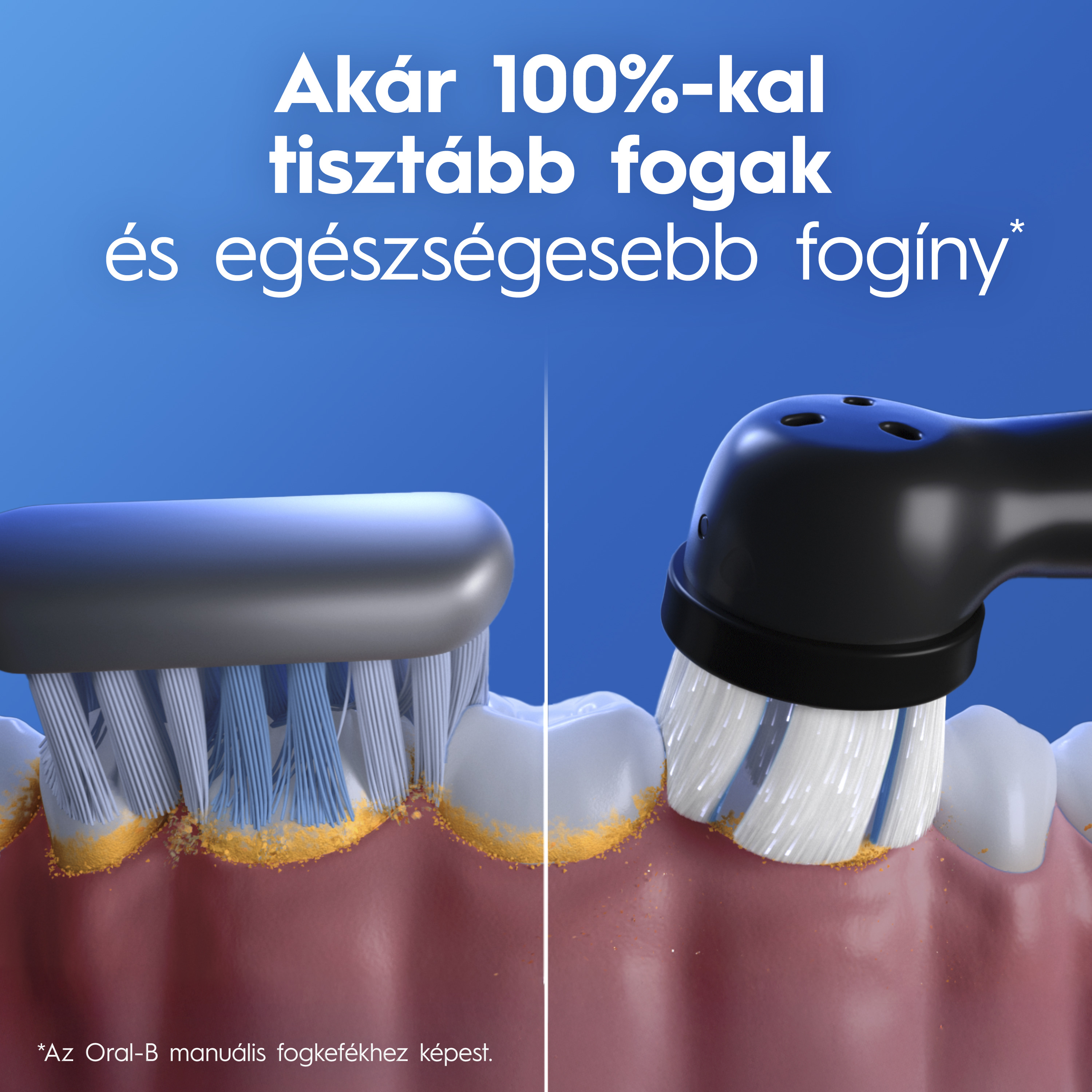 Összehasonlítás kézi és Oral-B elektromos fogkefe között, amint eltávolítják a lepedéket a fogakról.