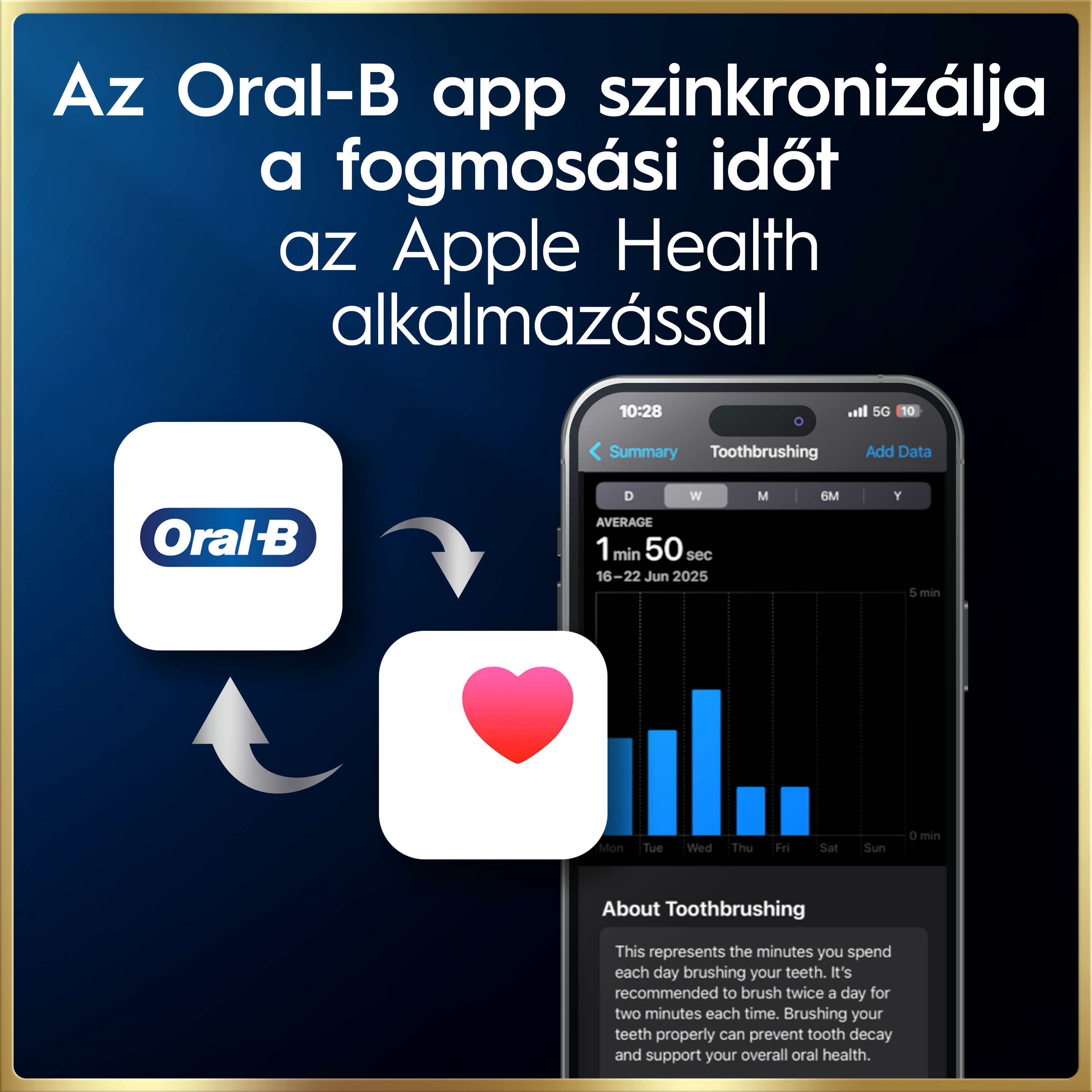 Az Oral-B alkalmazás szinkronizálja az adatokat az Apple Health-szel egy okostelefonon.