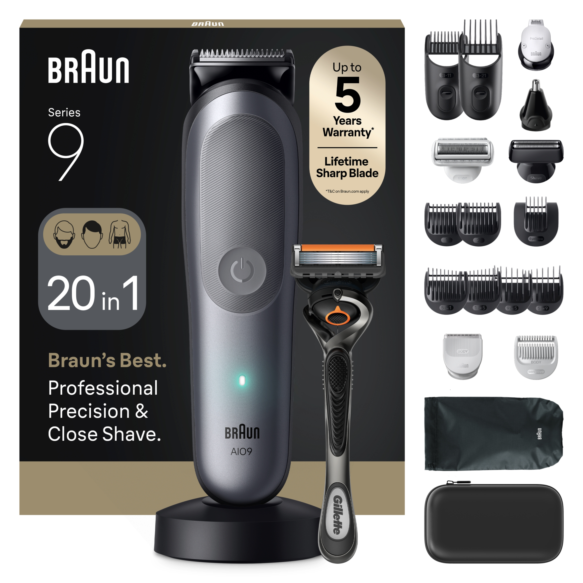 Braun Series 9 20 az 1-ben trimmer készlet tartozékokkal.