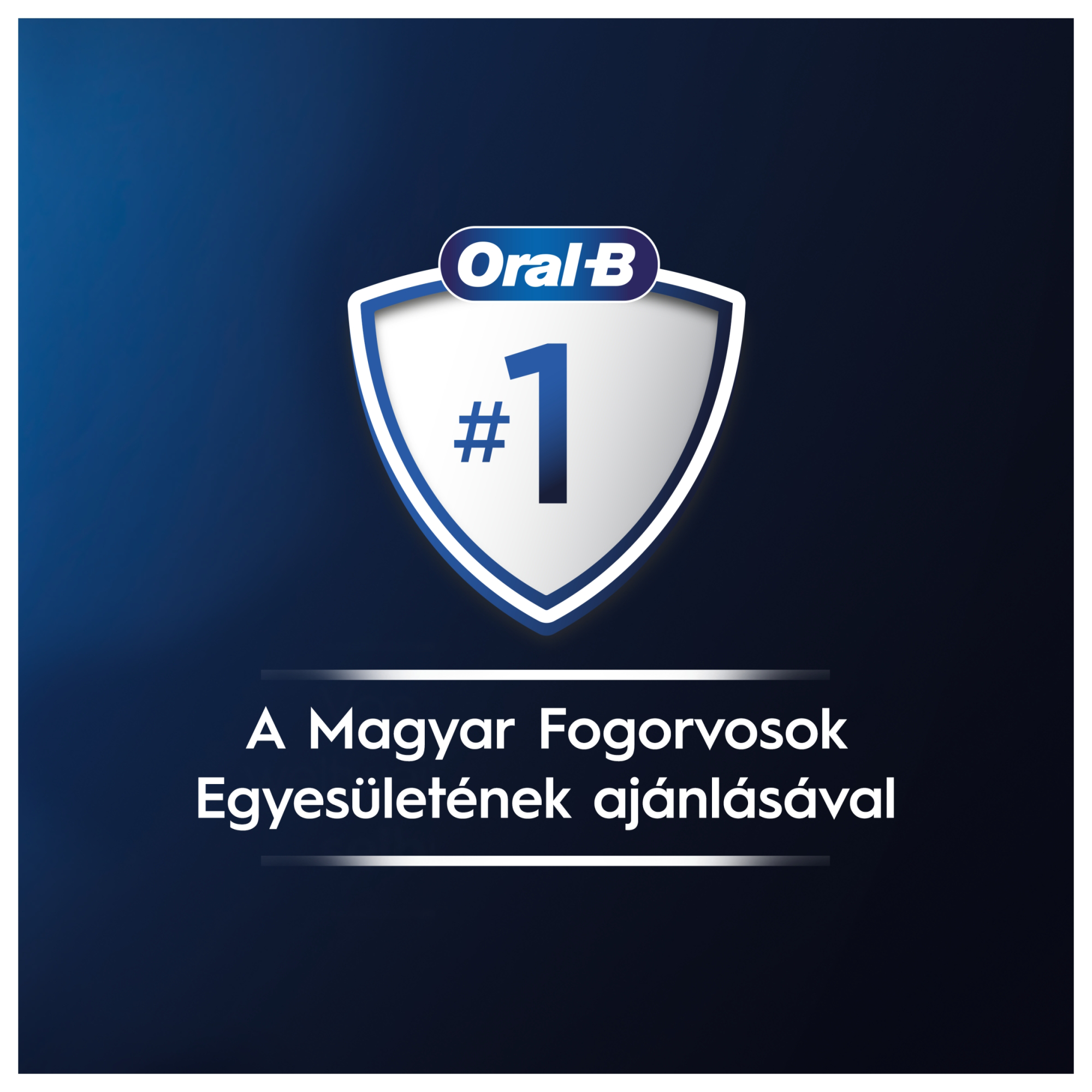 Az Oral-B logó egy 1-es számot tartalmazó pajzsban, sötétkék háttérrel és alatta szöveggel.