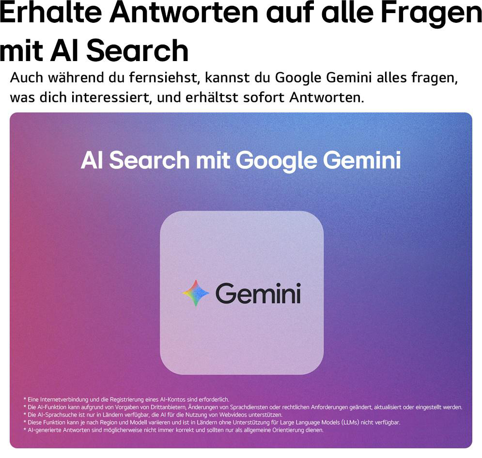 Werbebild für Google Gemini KI-Suche mit Text auf blau-violettem Hintergrund.