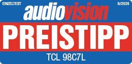 Audiovision Preistipp Siegel für TCL 98C7L, datiert 6/2026.