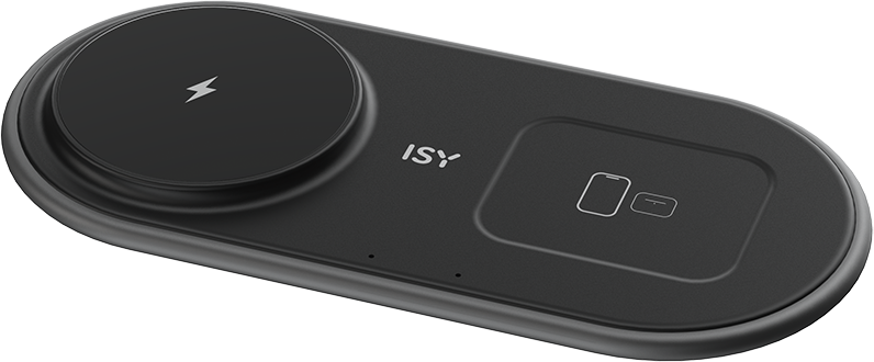 ISY 2in1 vezeték nélküli mágneses töltőpad, USB-C kábel, 15W, fekete (IWQ-3004)