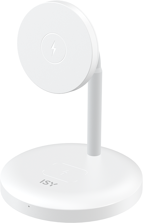 ISY 2in1 Vezeték nélküli MagSafe kompatibilis töltő állvány, Qi2, USB-C kábel, fehér (IWQ-3007)