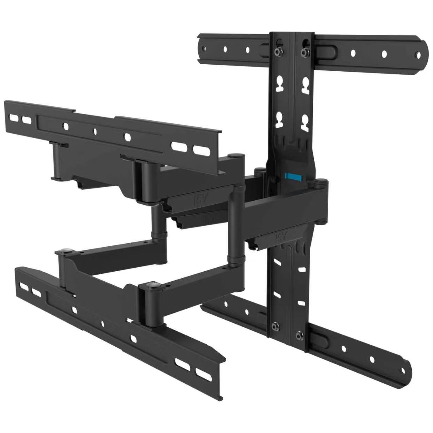 Support mural noir articulé pour TV avec bras extensibles sur fond blanc.