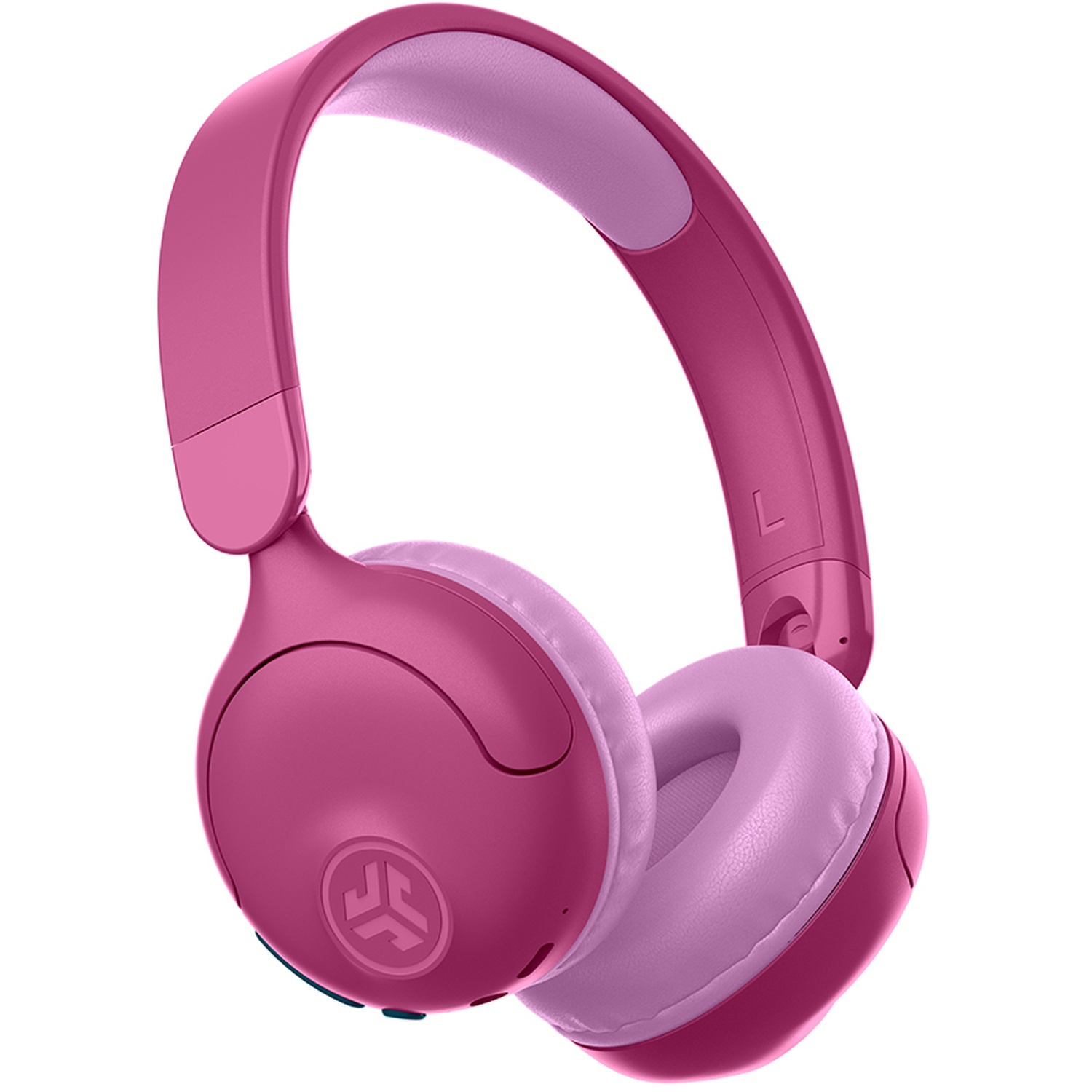 Casque supra-auriculaire rose avec arceau rembourré et coussinets sur fond blanc.