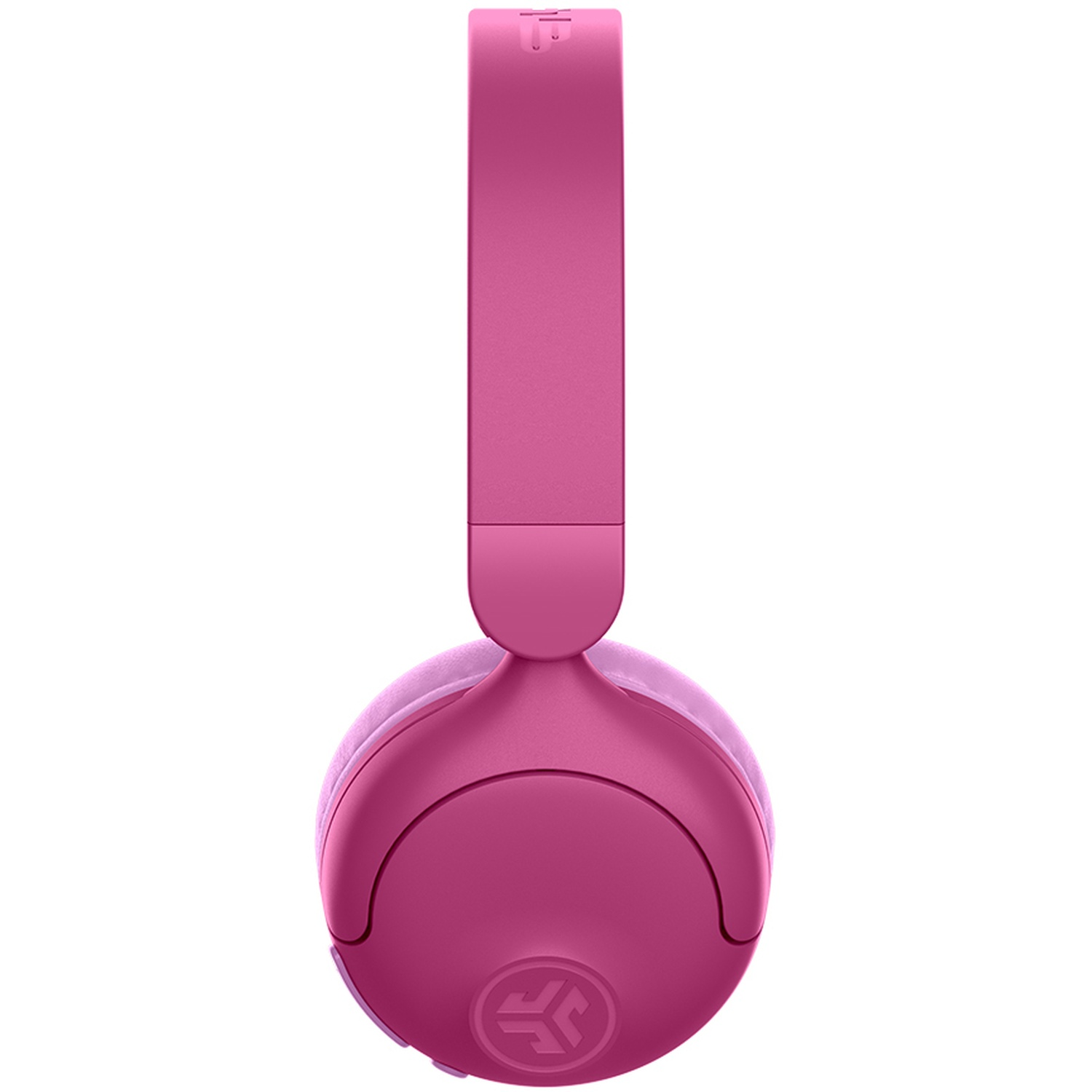 Un casque supra-auriculaire rose avec des coussinets doux sur fond blanc.