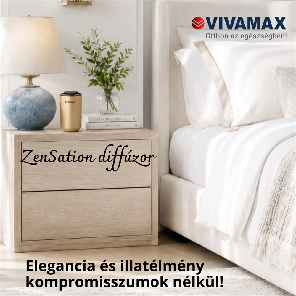 Éjjeliszekrény lámpával, vázával és arany diffúzorral egy ágy mellett.