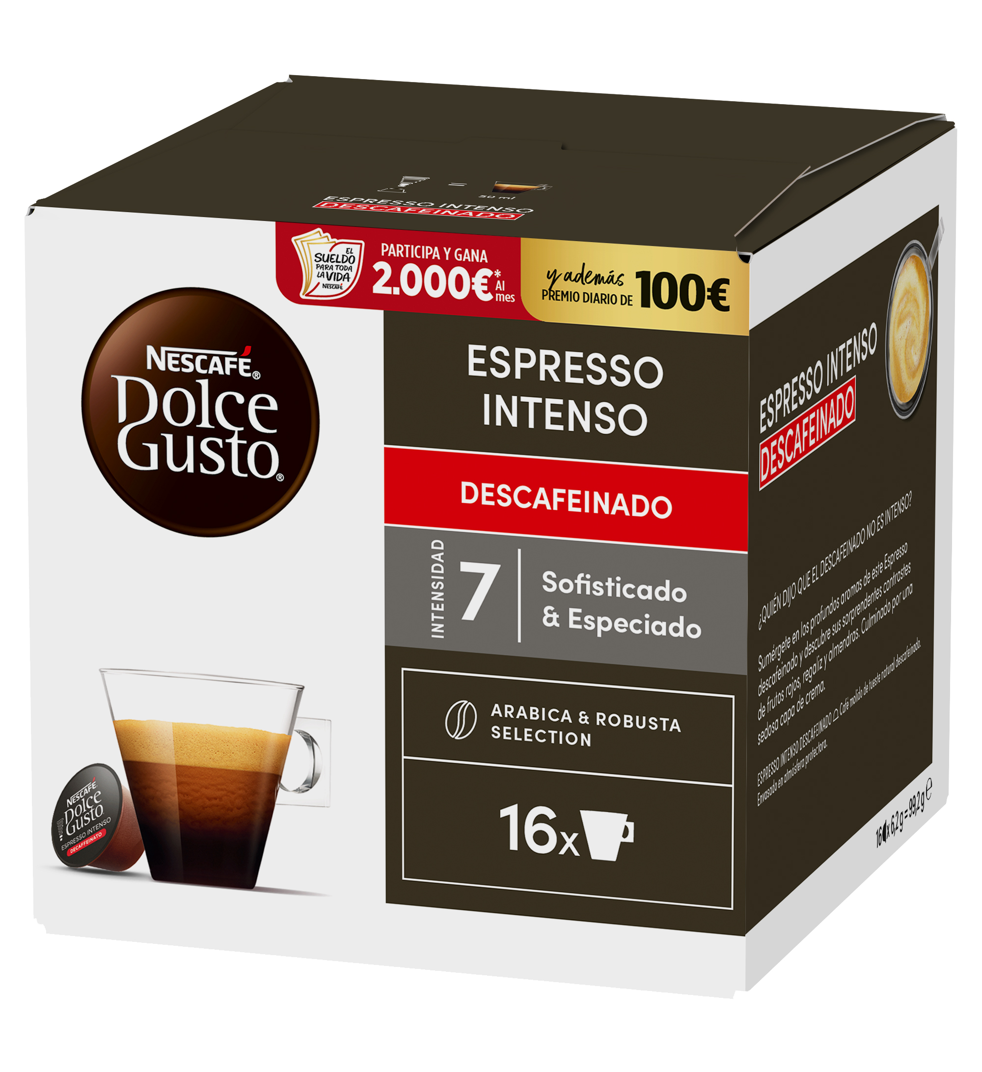 Caja de cápsulas de café Nescafé Dolce Gusto Espresso Intenso Descafeinado.
