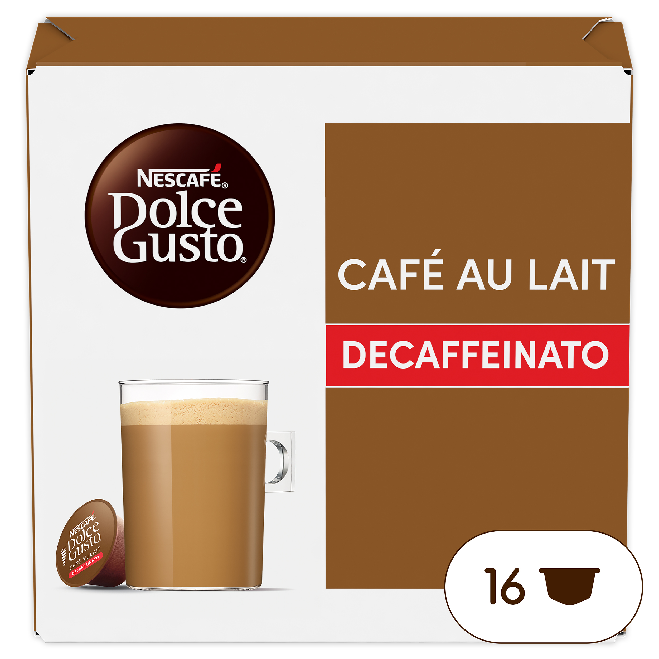 Caja de cápsulas de café Nescafe Dolce Gusto Decaffeinato.