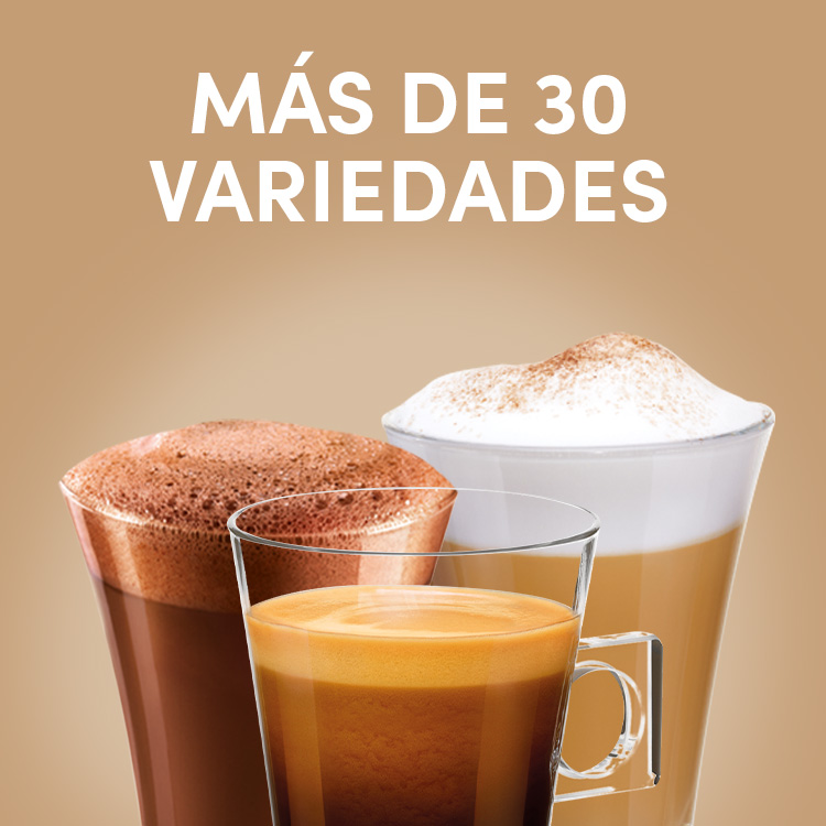 Tres diferentes especialidades de café en tazas de vidrio sobre fondo beige con texto.