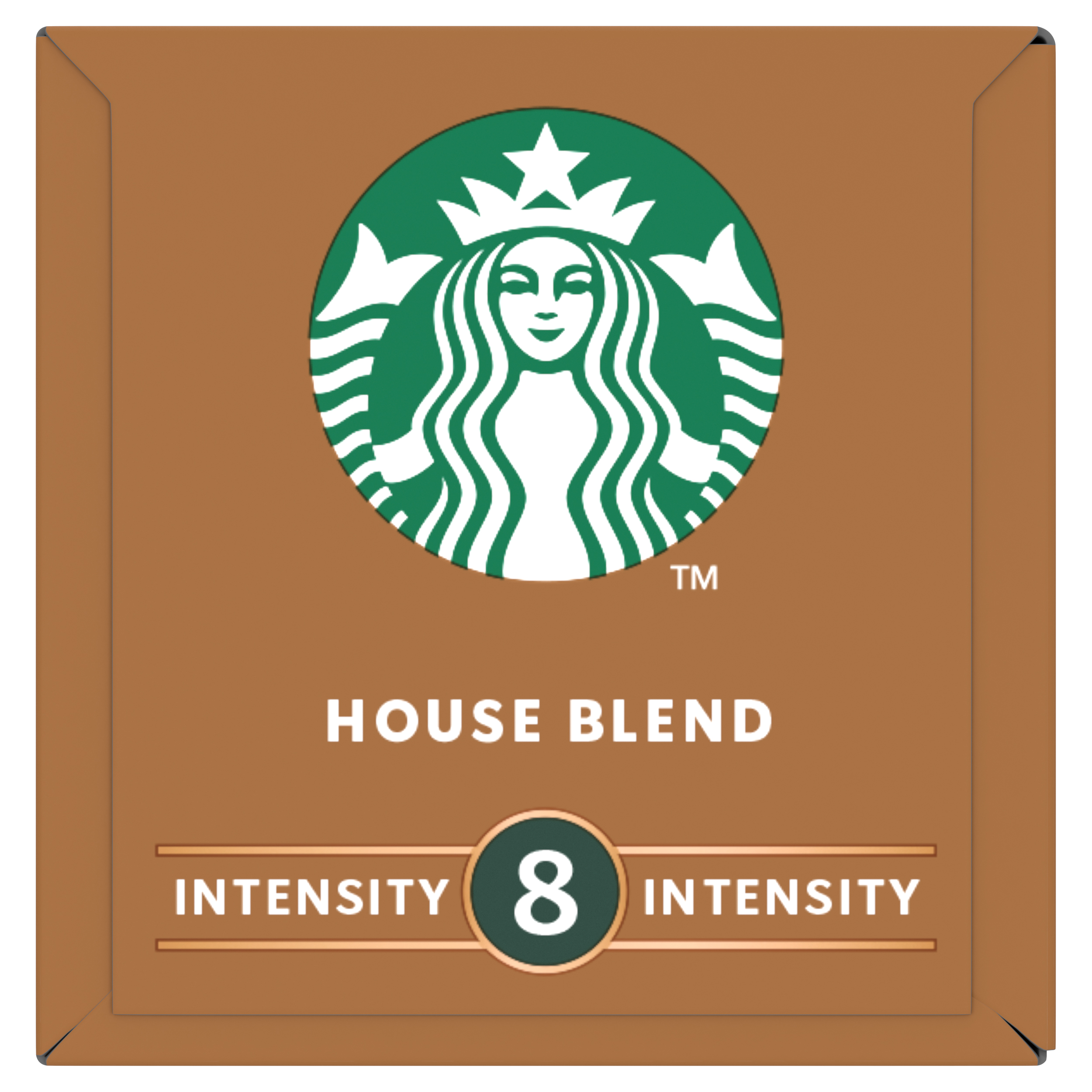 Cápsula de café marrón Starbucks House Blend con logo verde e intensidad 8.