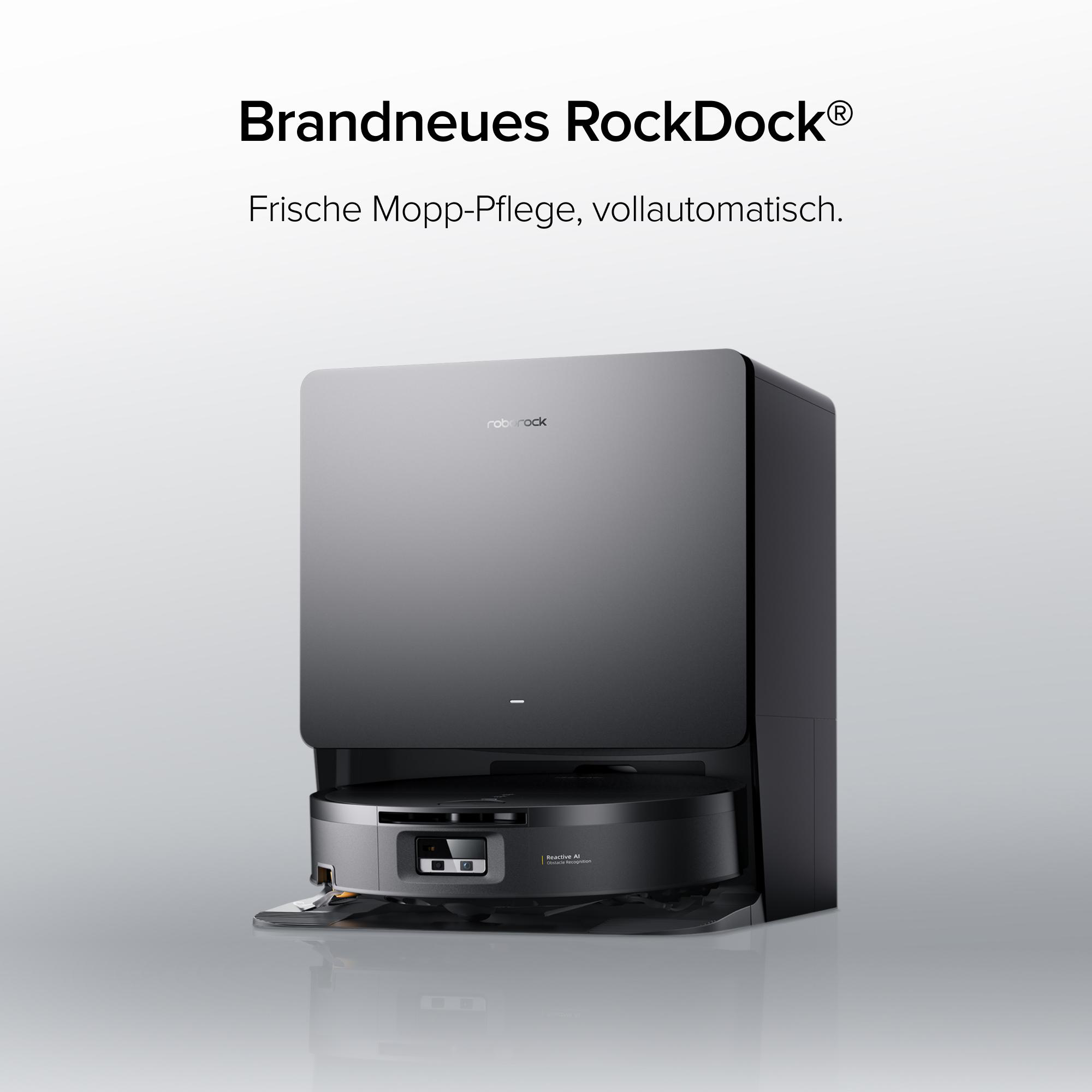 Brandneue RockDock-Station mit einem Roboterstaubsauger in einem minimalistischen Raum.