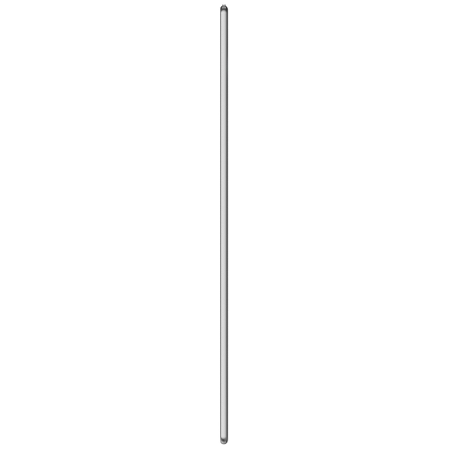 Zijaanzicht van een slanke zilveren smartphone op een witte achtergrond.