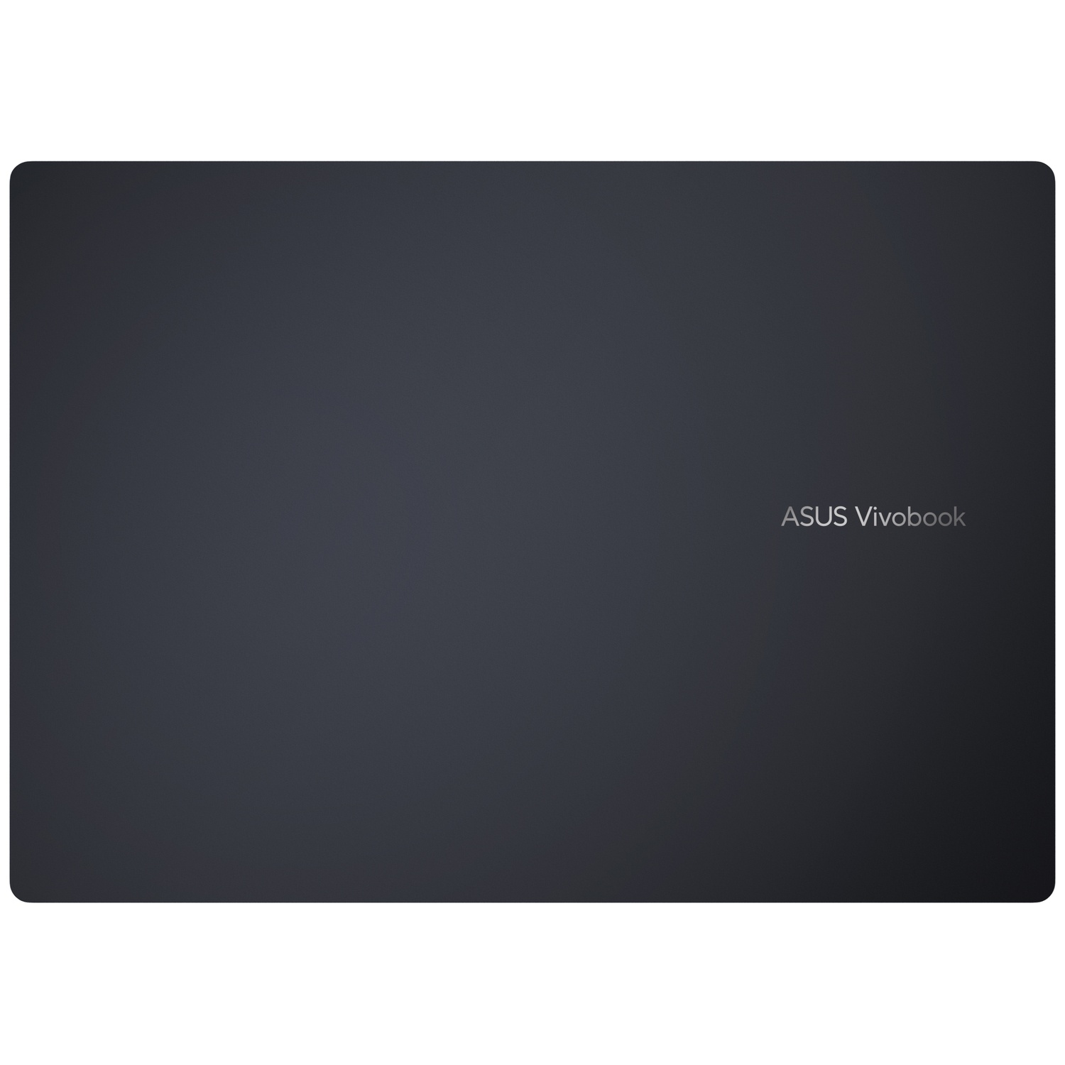 Gesloten donkergrijze Asus Vivobook laptop van boven gezien op witte achtergrond.