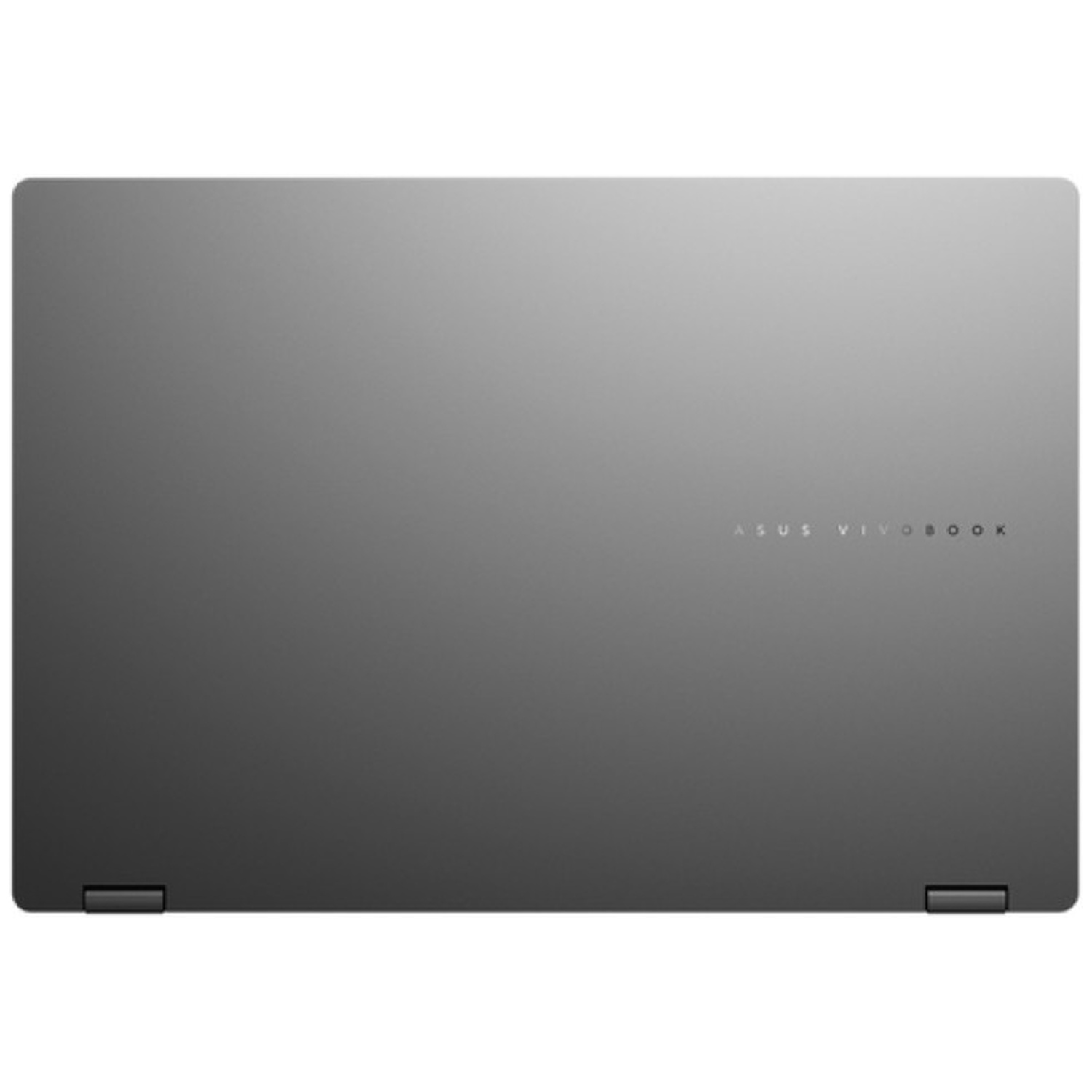 Ordinateur portable Asus Vivobook gris fermé avec logo sur le couvercle sur fond blanc.