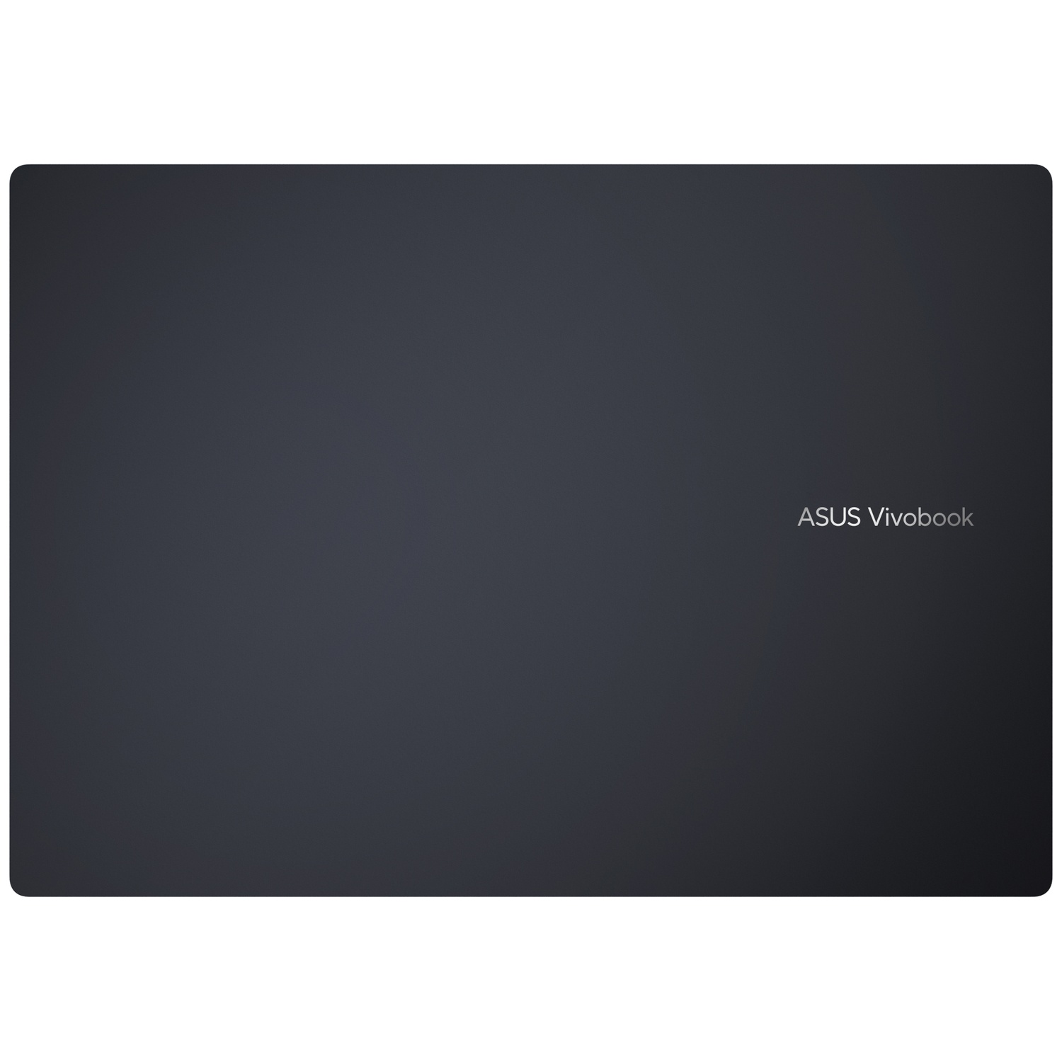 The closed, dark gray lid of an Asus Vivobook laptop, featuring a silver logo on the right side.