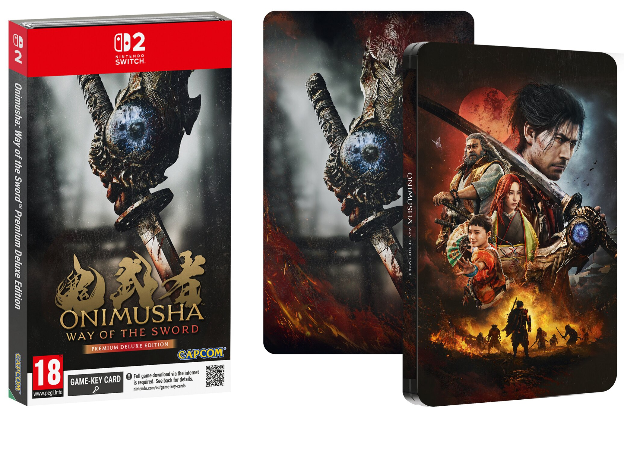 Boîte de jeu Onimusha Way of the Sword Premium Deluxe Edition avec boîtier métallique pour Nintendo Switch.