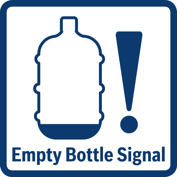 Su şişesi, ünlem işareti ve "Empty Bottle Signal" yazısı içeren mavi beyaz tabela.