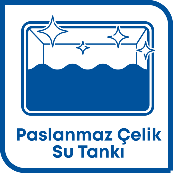 Parlama sembollü temiz su deposu ve altında Paslanmaz Çelik Su Tankı yazısı.