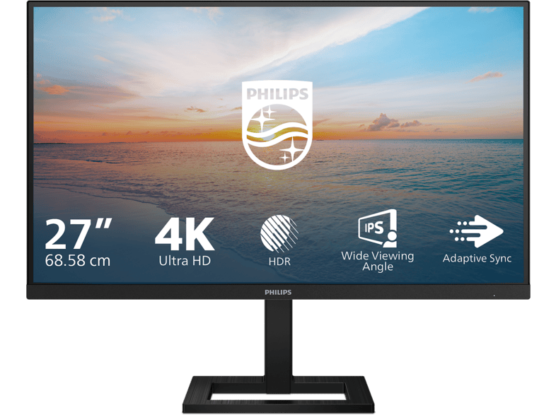 PHILIPS 27E1N1880AE/00 27 Zoll Monitor, UHD 4K, 4 ms Reaktionszeit, 350 cd/m², 60 Hz, Schwarz