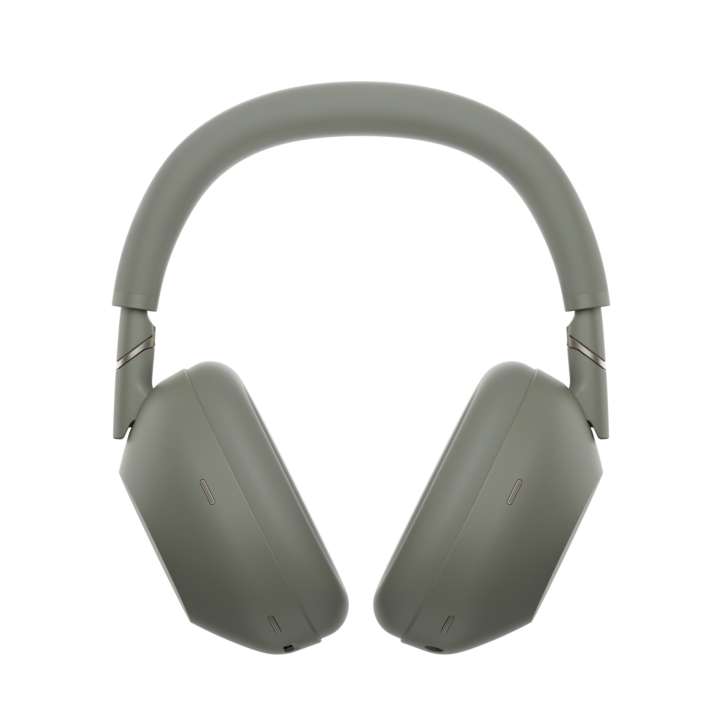 Auriculares supraaurales grises sobre fondo blanco.