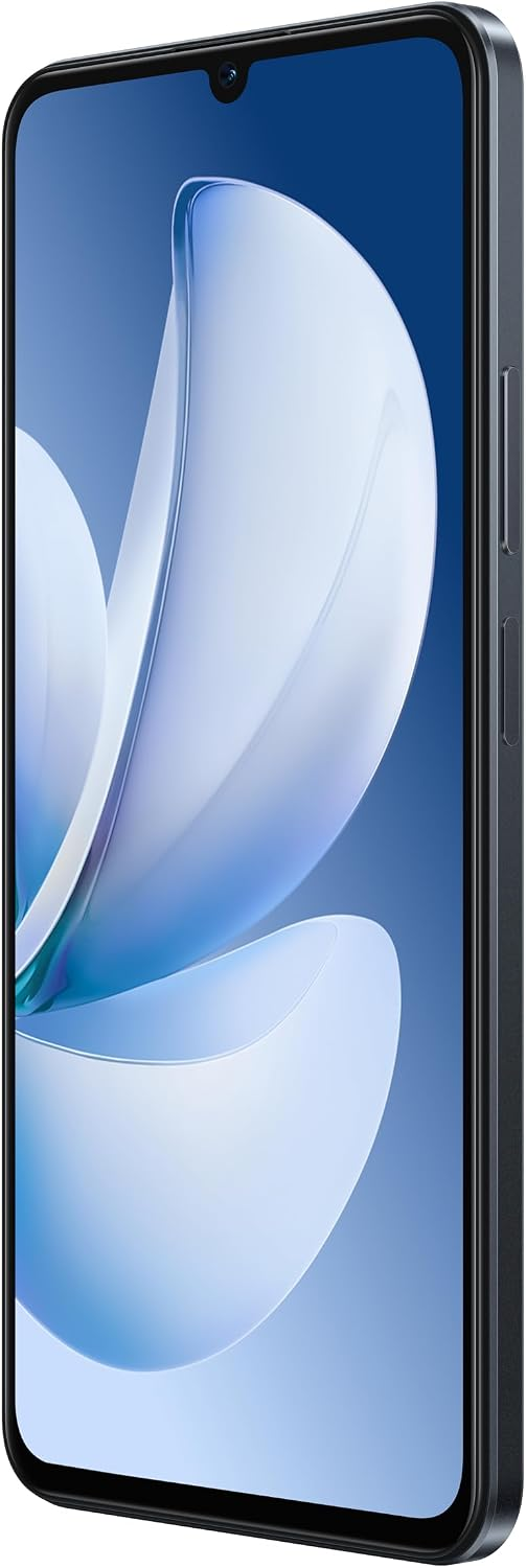 Teléfono inteligente con fondo de pantalla azul y botones laterales.