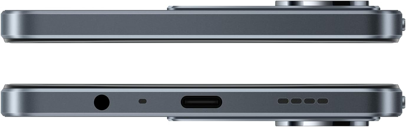 Vista de los laterales del smartphone gris con puerto de carga y jack.