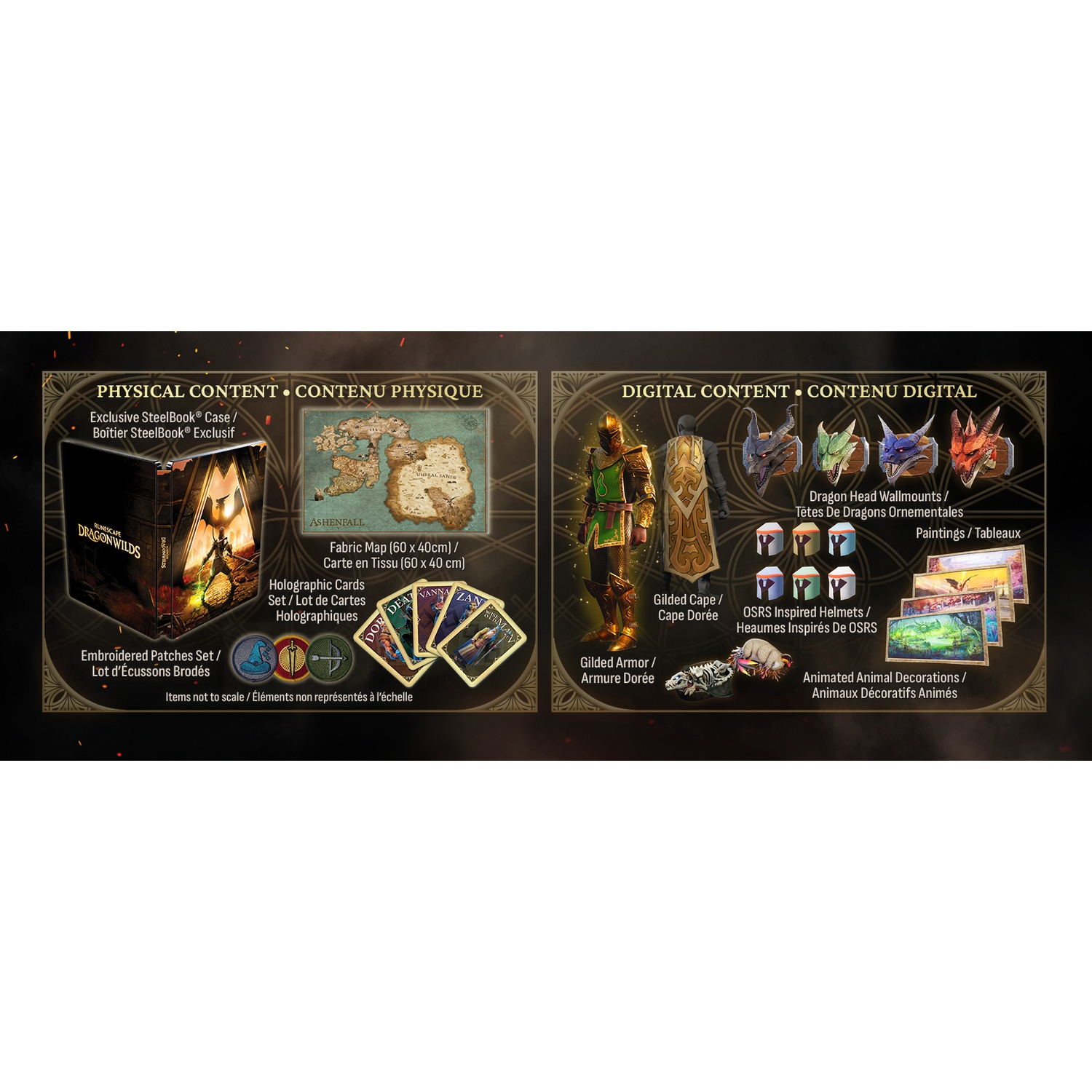 Game-editie inhoud met fysieke items zoals steelbook en stoffen kaart, en digitale bonussen zoals pantser.