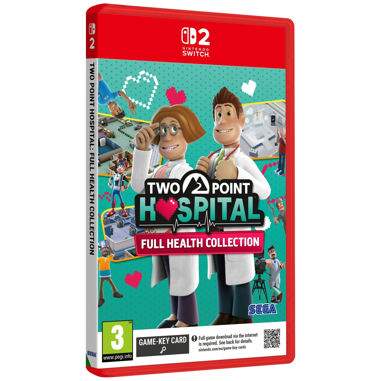 Nintendo Switch 2 case for Two Point Hospital: Full Health Collection featuring two doctors.