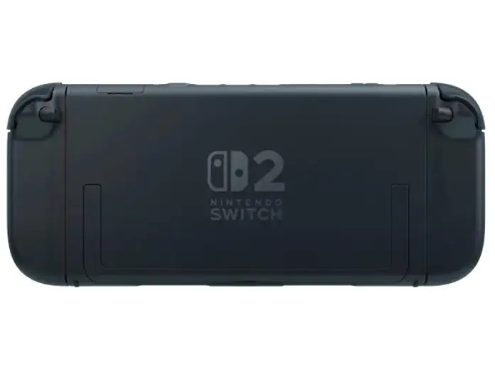 Tył czarnej konsoli Nintendo Switch z dużym logo numeru dwa.