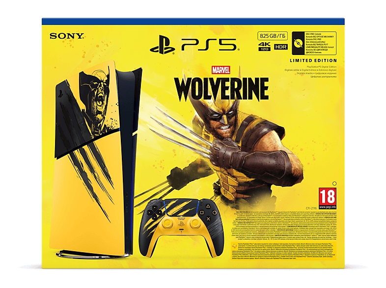 Konsola PLAYSTATION 5 Slim Digital Edition 825GB E Chassis Edycja limitowana Marvel’s Wolverine Battle Yellow Żółto-czarny