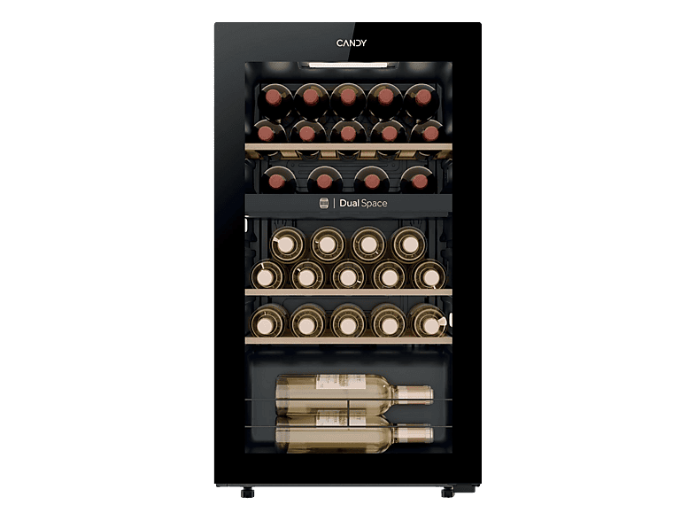 Vinoteca - Candy DiVino CNWQ4G32G2, 32 botellas, 2 zonas temperatura, Wi-Fi hOn, Negro