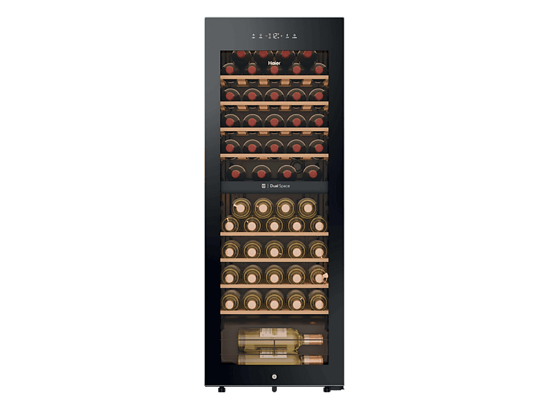 Vinoteca - Haier HWS56GDG, 56 botellas, 2 zonas temperatura, Doble Zona, Negro