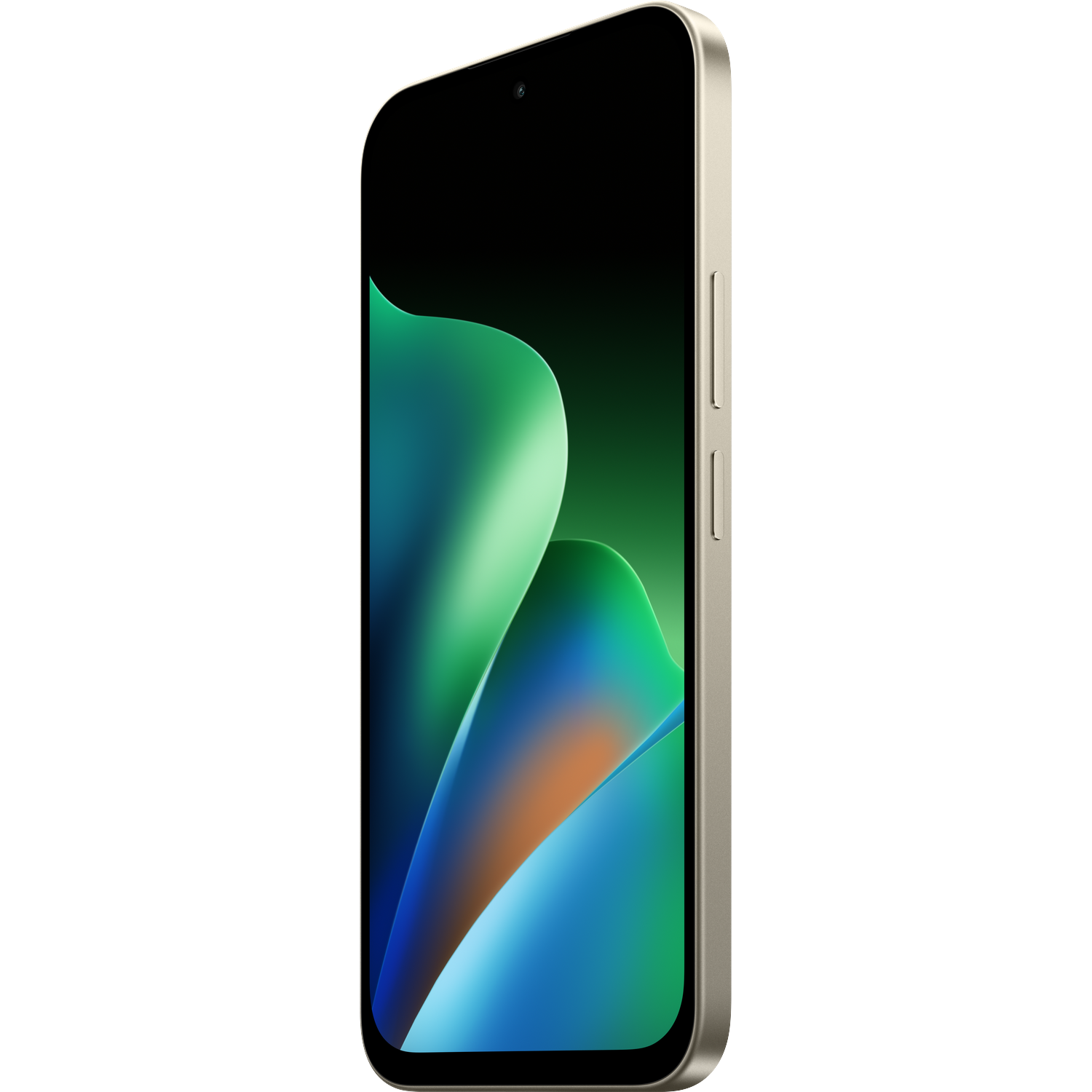 Een smartphone met een kleurrijke abstracte achtergrond op het scherm tegen een zwarte achtergrond.