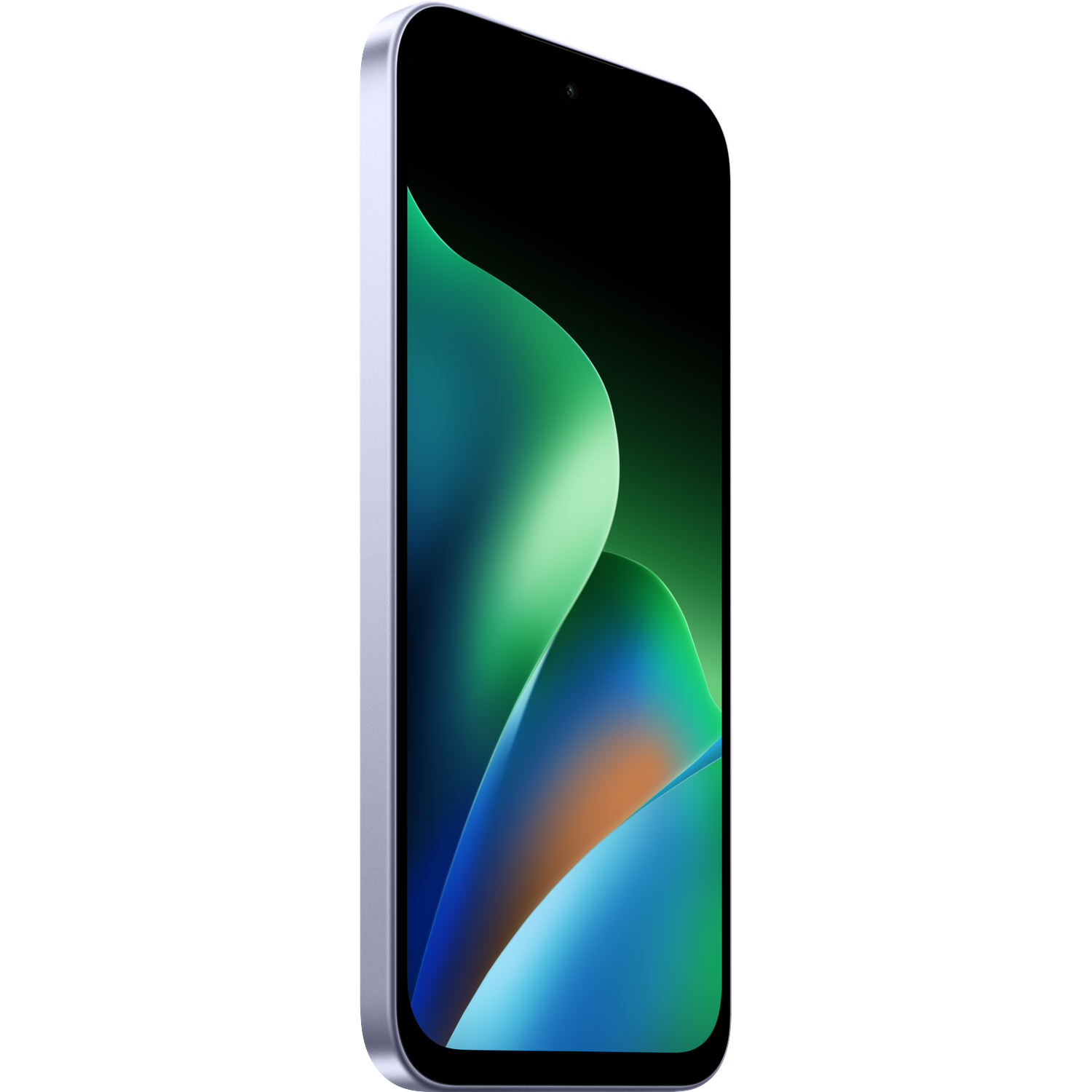 A smartphone with a silver-grey border and rounded corners displays a colorful screen against a black background.