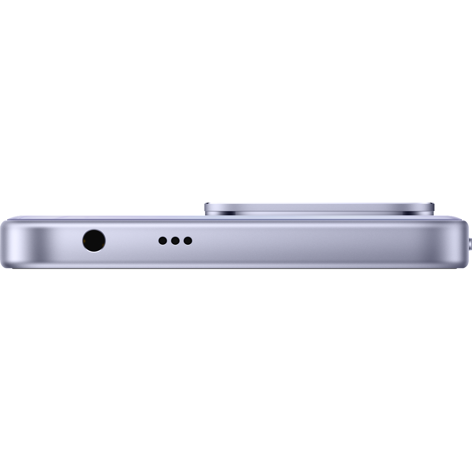 Side view of a silver smartphone showing the headphone jack and speaker grill against a black background.