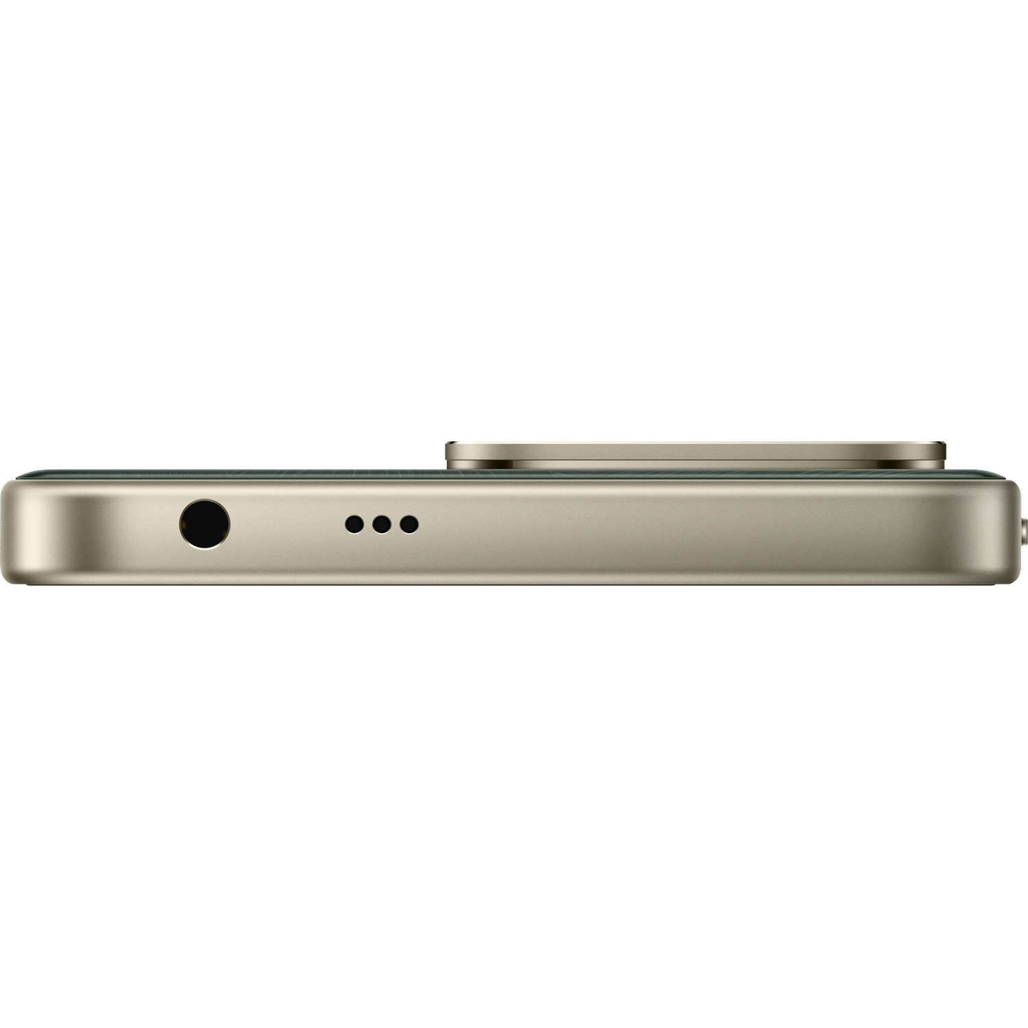 Bas d'un smartphone avec prise casque, haut-parleur et module photo sur fond noir.