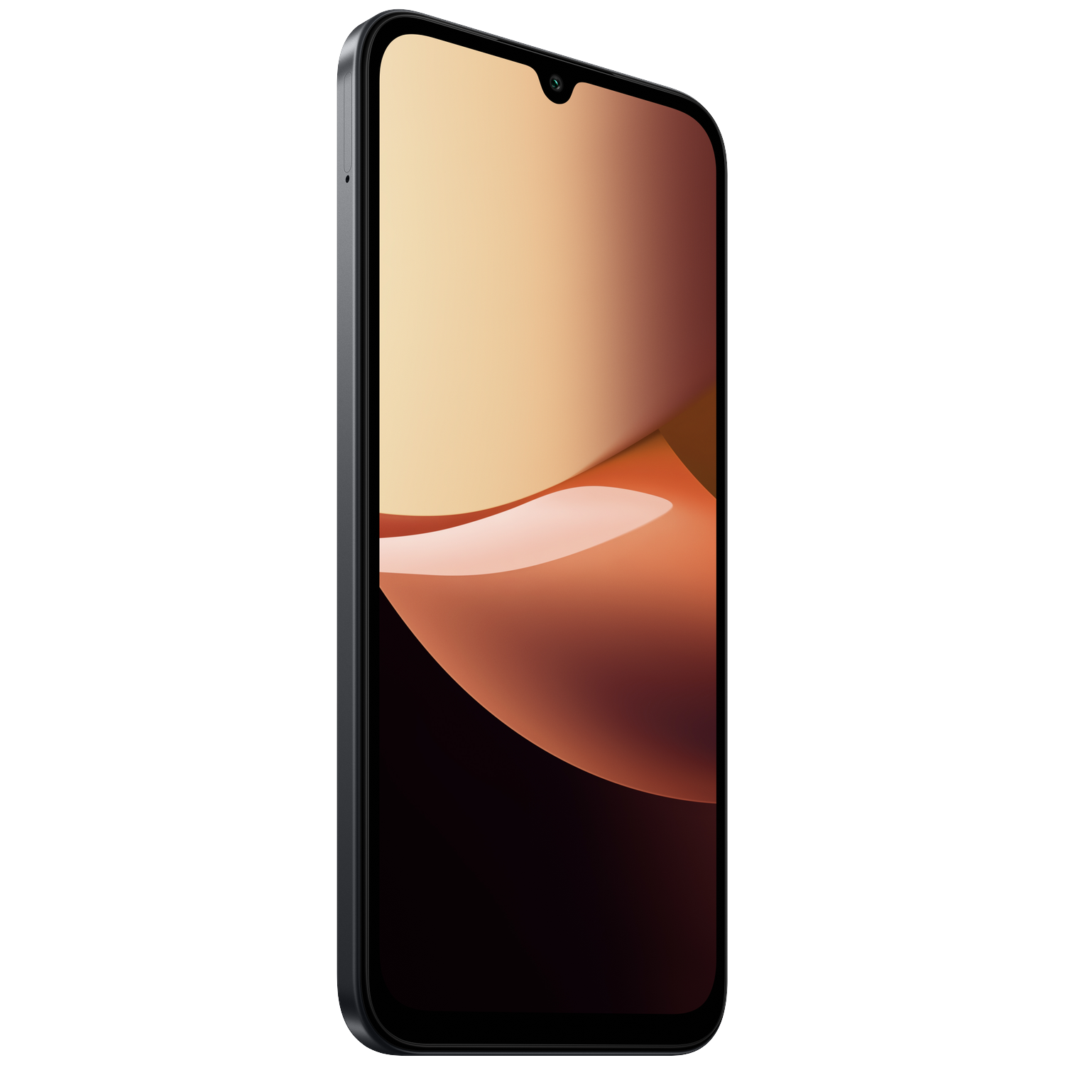 A smartphone with a dark frame and an abstract golden and brown background on the screen.