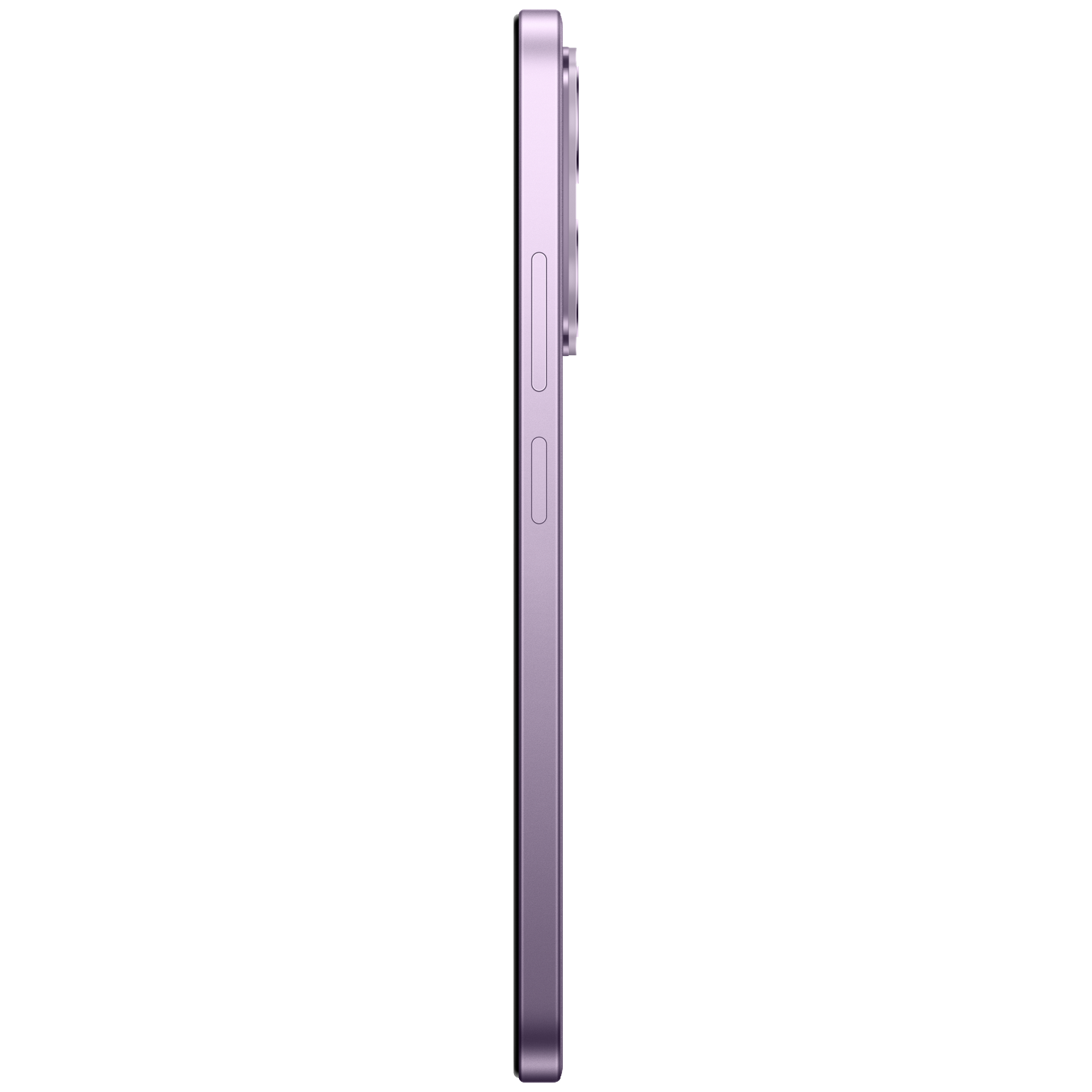 Side profile of a purple smartphone with buttons and camera module against a black background.