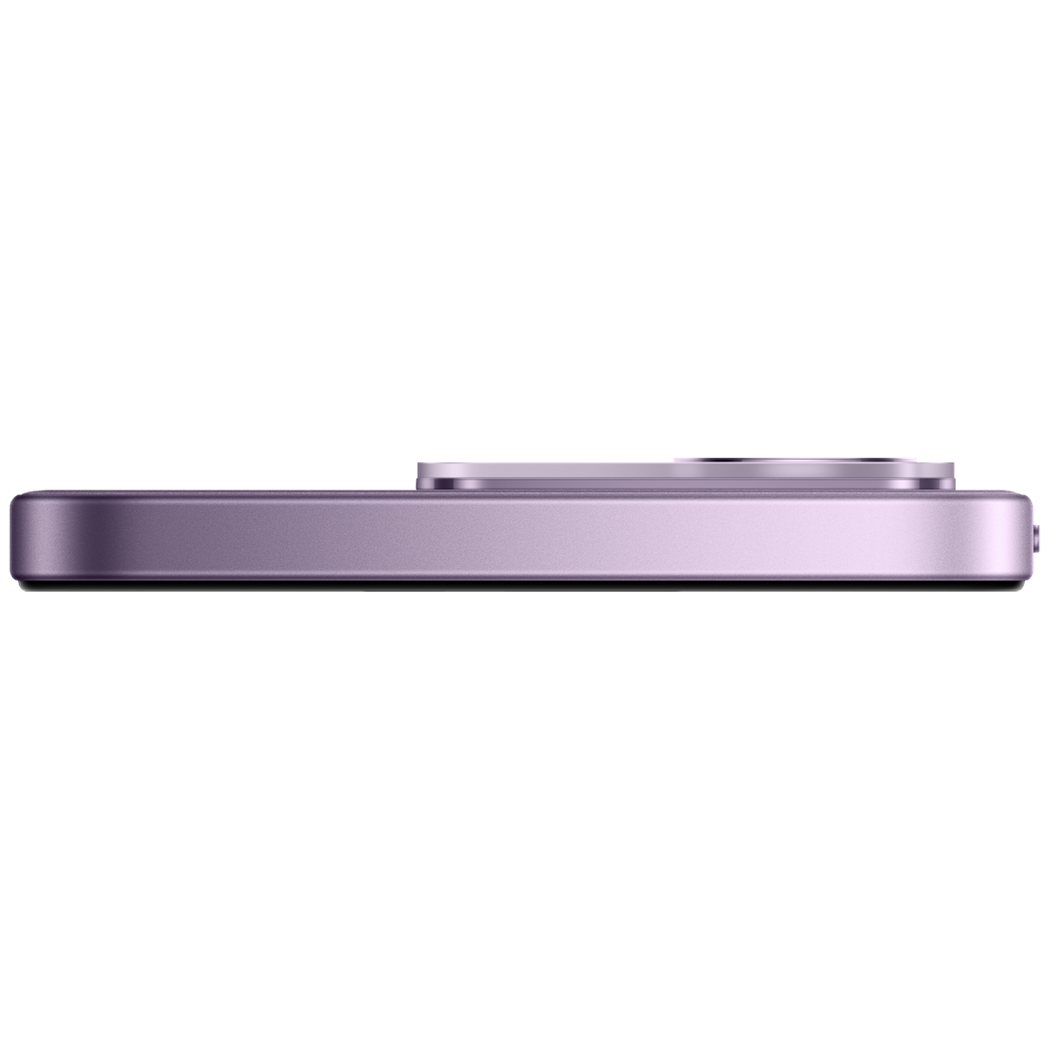 Side view of a purple smartphone with a slightly raised camera module against a black background.