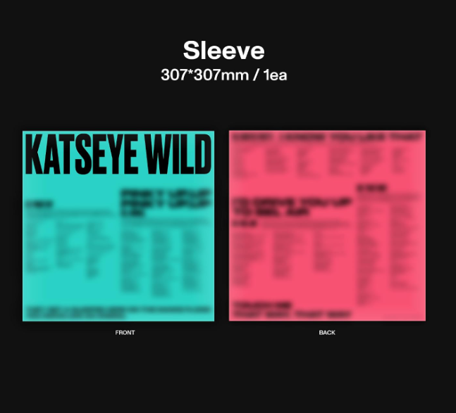 Vorder- und Rückseite einer quadratischen Katseye Wild Sleeve mit Texten vor schwarzem Hintergrund.