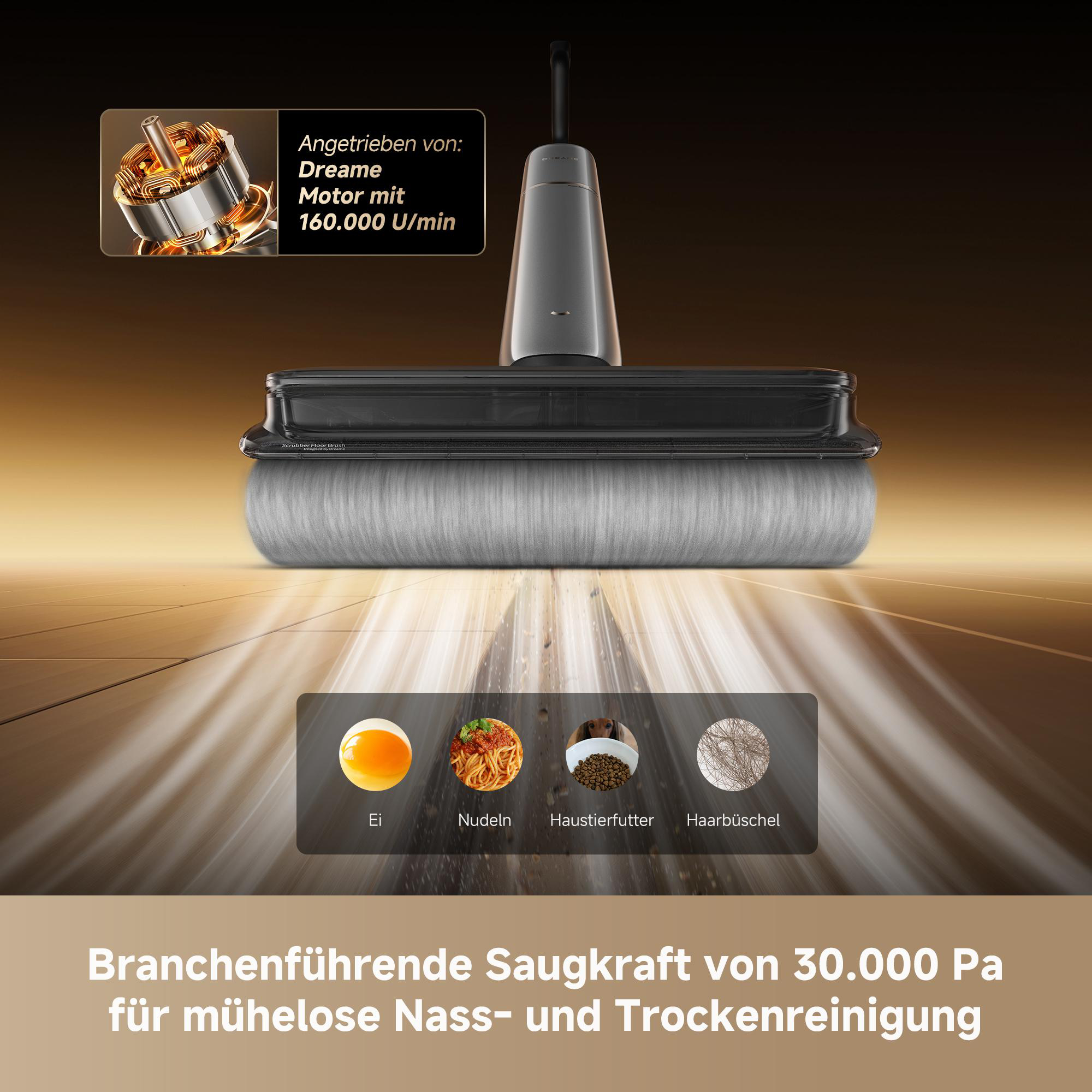 Ein Vakuummoppkopf reinigt effektiv verschiedene Verschmutzungen auf dem Boden mit hoher Saugleistung.