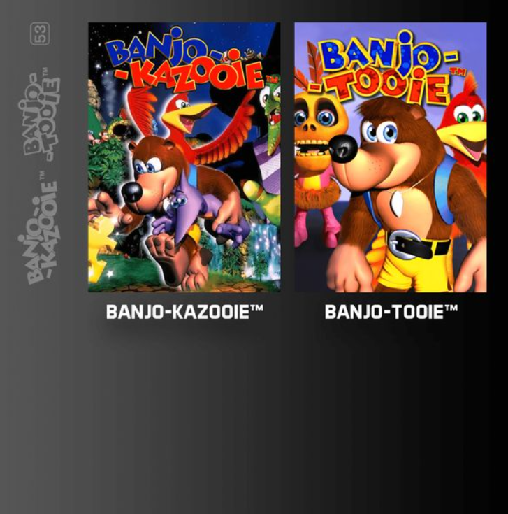 Coverbild mit Banjo und Kazooie Spielen auf schwarzem Hintergrund.