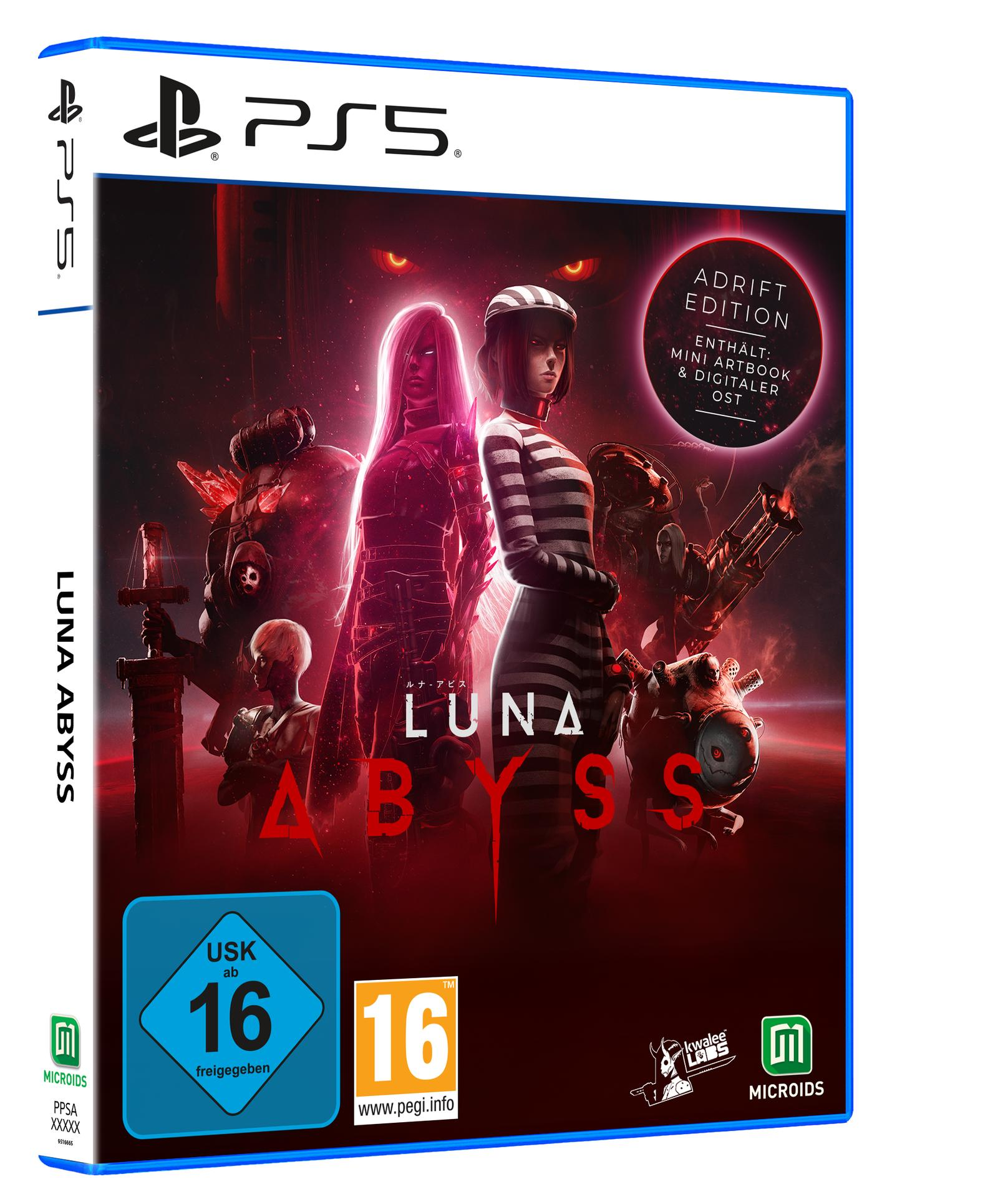 PS5-Spielesache Luna Abyss Adrift Edition mit Charakteren und roter Sci-Fi-Optik.