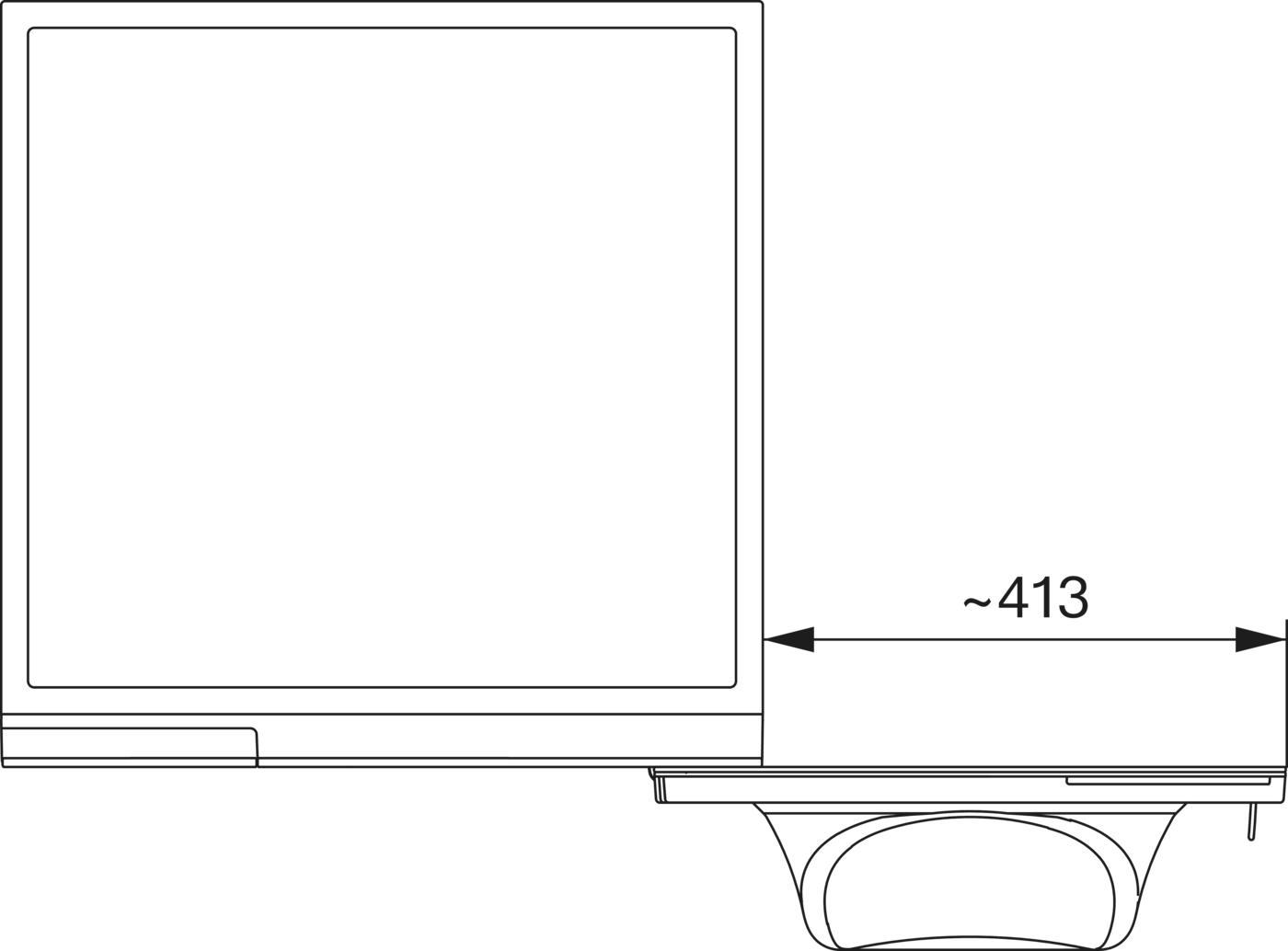 Technische Strichzeichnung eines Design-Objekts mit Maßangabe.